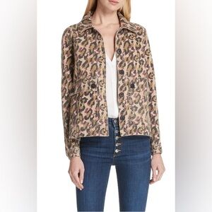 Veronica Beard Mercer Leopard Animal Print Military Denim Jacket